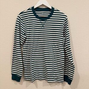 Primary Adult Organic Long Sleeve PJ Top in Spruce and Ivory Stripe NWT